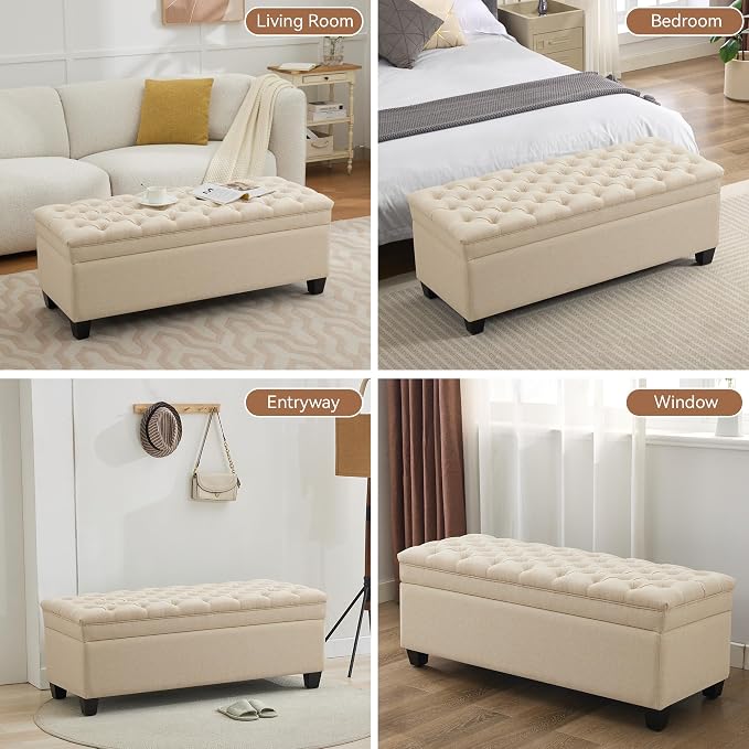 WUTUTUEE 51" Fabric Storage Ottoman Bench, Upholstered Rectangle End of Bed - Image 7