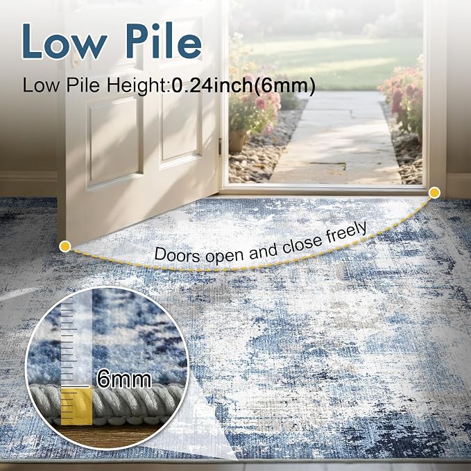 2x6 Ft Washable Runner Rug, Non-Slip Low Pile Hallway Kitchen Area Rug - Image 8