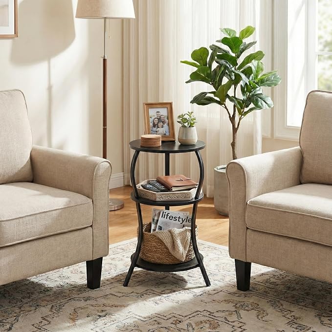 Vintage Small Round Side Table, 3-Tier Slim Waist Circular End Table - Image 2