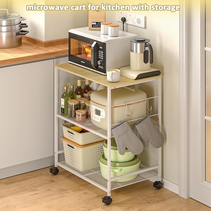 ThreeHio Rolling Kitchen Microwave Cart, 3 Tier Microwave Table Stand - Image 7