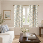 Blackout Vintage Floral Linen Curtains Blue on Beige 50×63 2 Panels | Elisa - Image 6