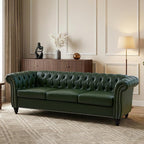 Mid-Century 3 Seater Sofa, Faux Leather Couch by YUCHIATHSoulFurniture