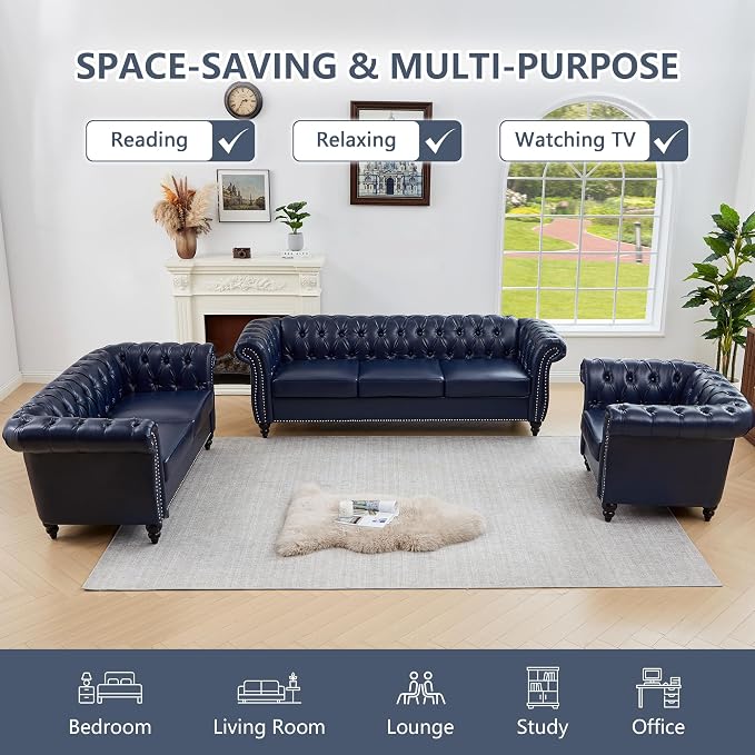 QHITTY 2 Piece Living Room Set, Chesterfield Sectional Sofa Chair Contemporary - Image 8