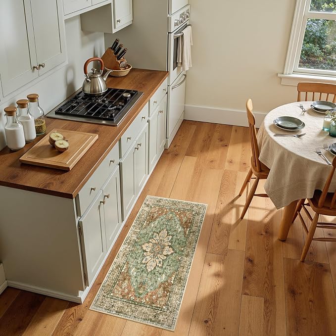 RELEANY Washable Area Rug, Small 2'x4', Brick/Brown/Green | Non-Slip, Water - Image 2