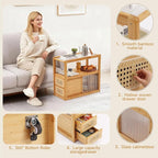 Tiita Rattan Nightstand Side Table, Bamboo Accent Bedside Tables, Glass Coffee - Image 4