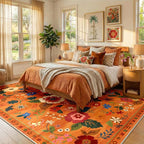 RELEANY Floral Washable 6x9 Area Rugs BurntOrange | Flower Carpet Print Boho - Image 8