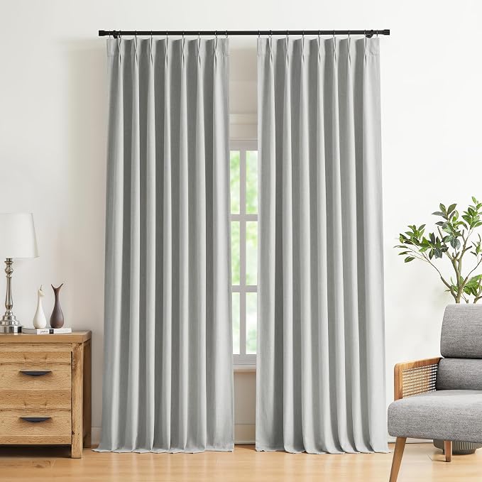 Vision Home Light Grey Pinch Pleated Full Blackout Curtains Linen Blended Room by VisionHome