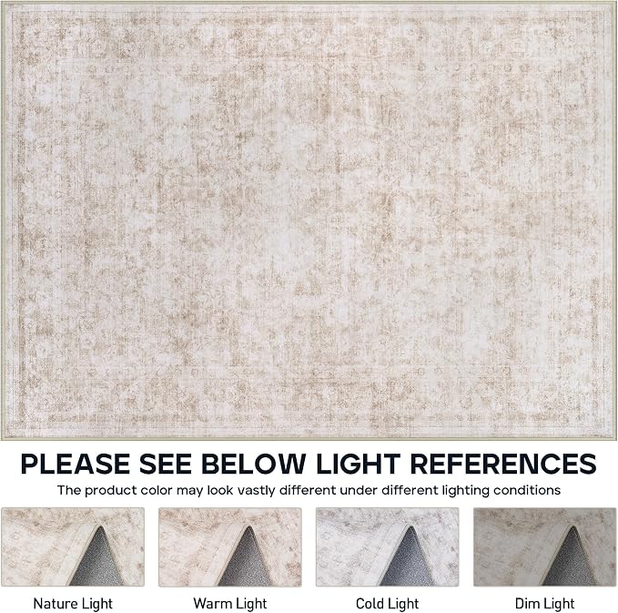 6x9 Area Rugs for Living Room Bedroom Dining Room Washable Beige White | Soft - Image 8