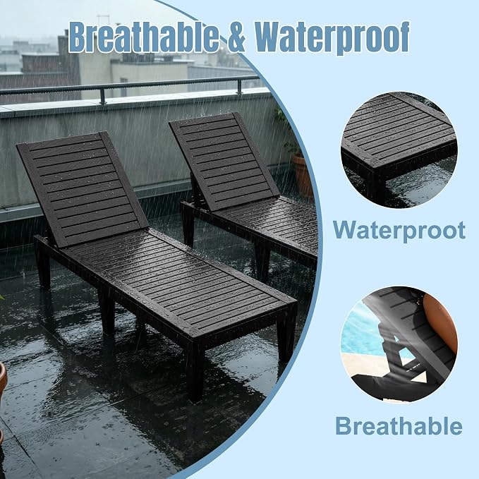 Lounge Chair Outdoor, High-Impact PP 5 Position Adjustable Tanning Chair - Image 5