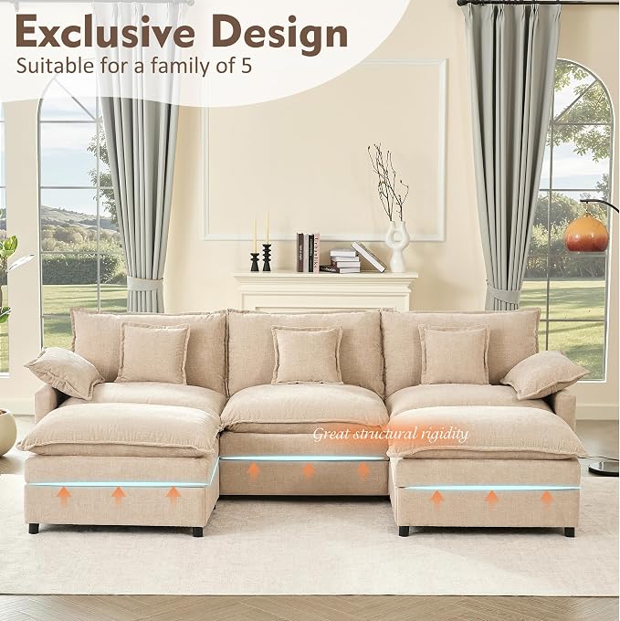 GOSUHI 108" U Shaped Couch, Modular Sectional Sofa, 3-Seater Comfy Cloud Couch - Image 4