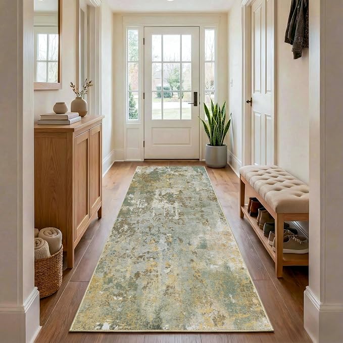 Green Rug Runners for Hallways Kitchen 2.6x8 Non Slip Washable Entryway Runner - Image 2