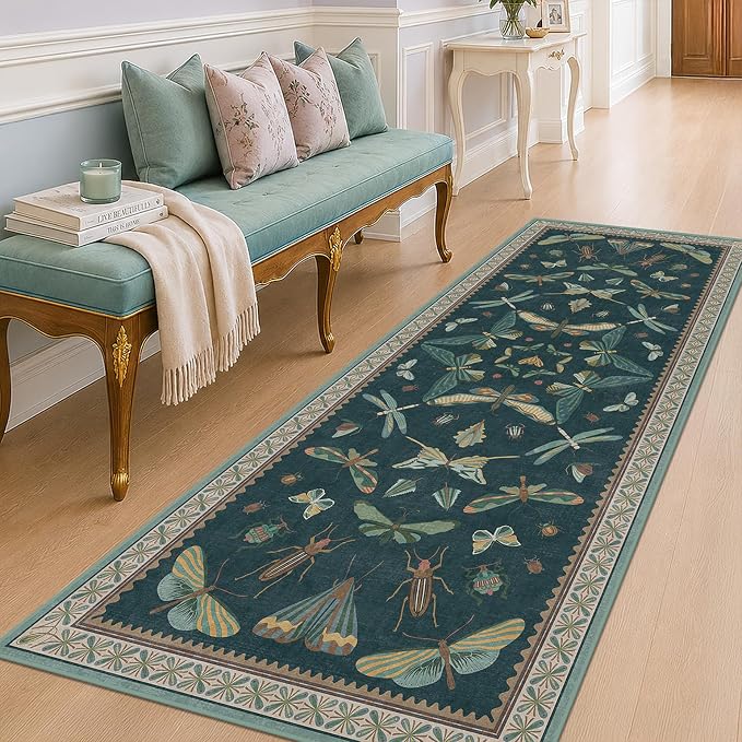 Green Boho Runner Rug 3x8, Foldable Washable Carpet by HazoHaus