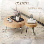 COZAYH 2-Piece Round Nesting Coffee Table Set, Natural Wood Top - Image 4