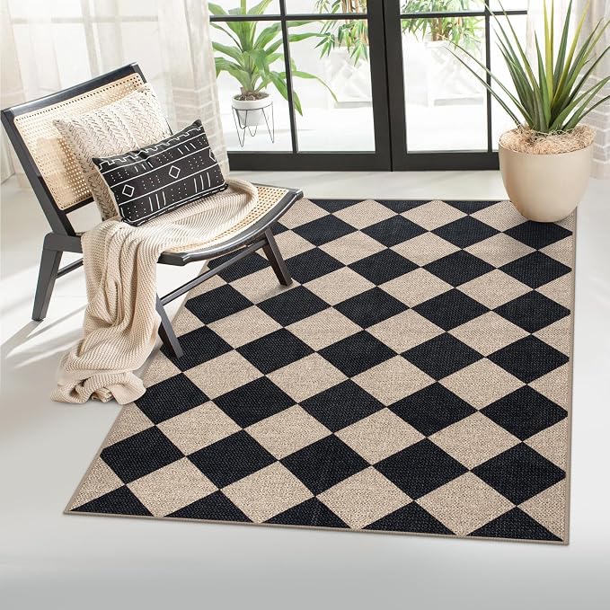 Lahome Checkered Easy Jute 3x5 Entryway Front Porch Rug, Washable Farmhouse by Lahome