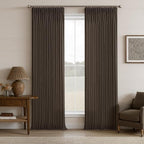 Dark Brown Linen Pleated Memory Shape Light Filtering Curtains 86 Inch Long | by Twodrapes