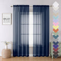 Navy Blue Sheer Curtains 84 Inches Long 2 Panels Set, Solid Voile Light by Lecloud
