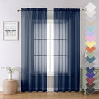 Navy Blue Sheer Curtains 84 Inches Long 2 Panels Set, Solid Voile Light by Lecloud
