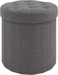 CAROLMADE Round Storage Ottoman, Linen Folding Footrest Stool by CAROLMADE