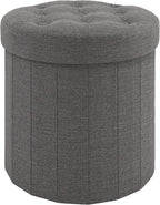 CAROLMADE Round Storage Ottoman, Linen Folding Footrest Stool by CAROLMADE