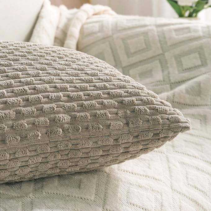 Set of 4 Taupe Decorative Throw Pillow Covers 18x18 Inch Corduroy Pillow Covers - Image 6