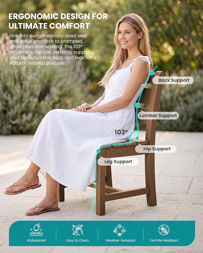 SERWALL HDPE Dining Set for 6: 1 Umbrella Hole Table, 4 Armless + 2 Armchairs. - Image 5
