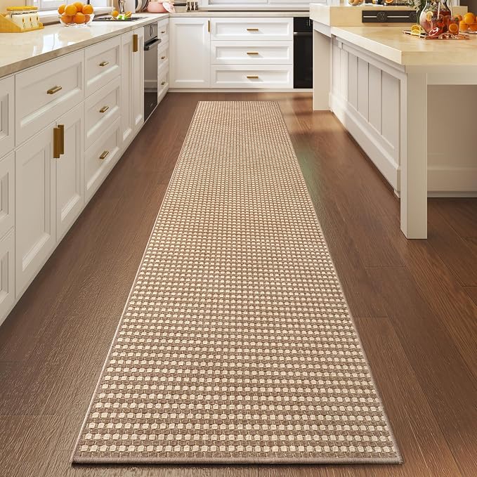 Hallway Runner Rug Extra Long Kitchen Runner Washable Brown 2x10 ft | Boho - Image 2