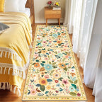 Floral Washable 2x8 Area Rugs Runner Entryway Hallway Ivory/Yellow | Flower - Image 2