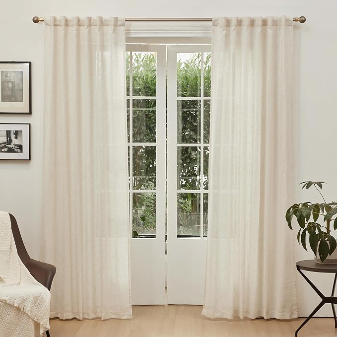 MYSKY HOME Boho Curtains 72 Inch Length, Linen Blend Drapes - Image 2