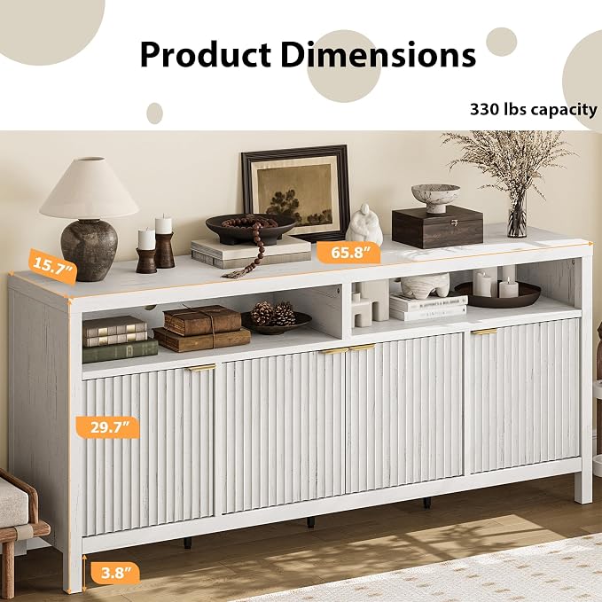 GarveeLife 65 Inch Fluted Sideboard Buffet Cabinet - Image 7