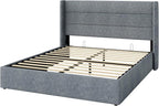 Allewie Full Size Lift Up Storage Bed, Modern Wingback Headboard, Hydraulic - Image 9