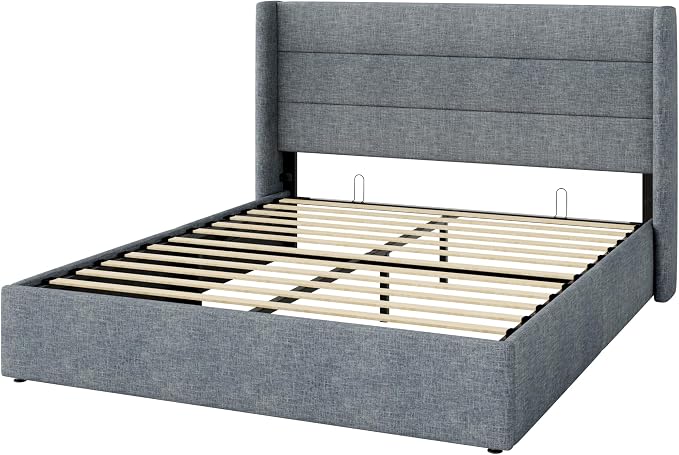 Allewie Queen Size Lift Up Storage Bed, Modern Wingback Headboard, Hydraulic - Image 9