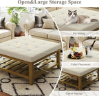 Befurtori Large Square Ottoman Coffee Table, Linen Solid Upholstered Footrest - Image 5