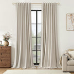 100% Blackout Linen Curtains for Bedroom 96 inches Long, Thermal Insulated Room by Guken