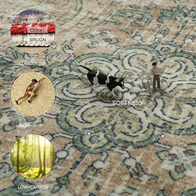 Green Retro 8x10 Washable Area Rugs - Image 3