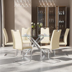 7-Piece Dining Table Set for 6, Modern Rectangular Glass Table - Image 3