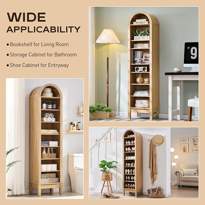 IFGET 71" Tall Arched Bookshelf, 8 Tiers Arch Bookcase - Image 5