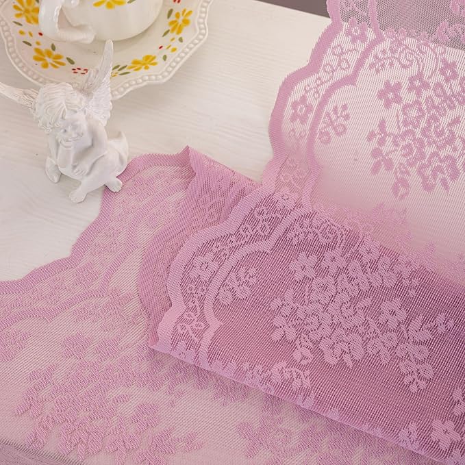 YJ YANJUN Vintage Lace Curtains 72 Inches Long-Victorian Floral Pattern Lilac - Image 6