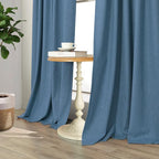 Denim Blue Living Room Darkening Curtains 72 Inches Long 2 Panels Set Faux - Image 9