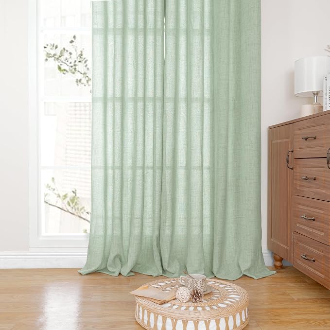 YoungsTex Sage Green Linen Curtains 68 Inch Length - Image 8