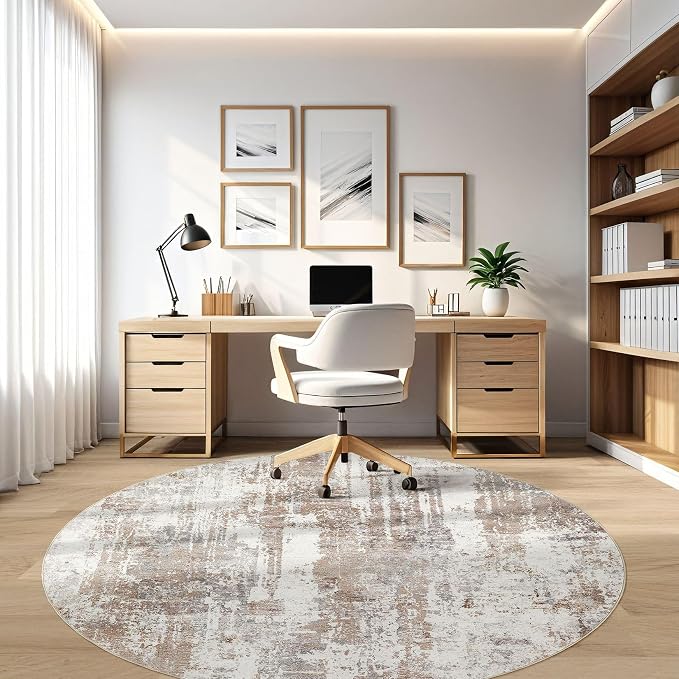 LOONGRUG Round Rug 4x4 Washable Neutral Modern Circle Area Rugs Brown | - Image 8