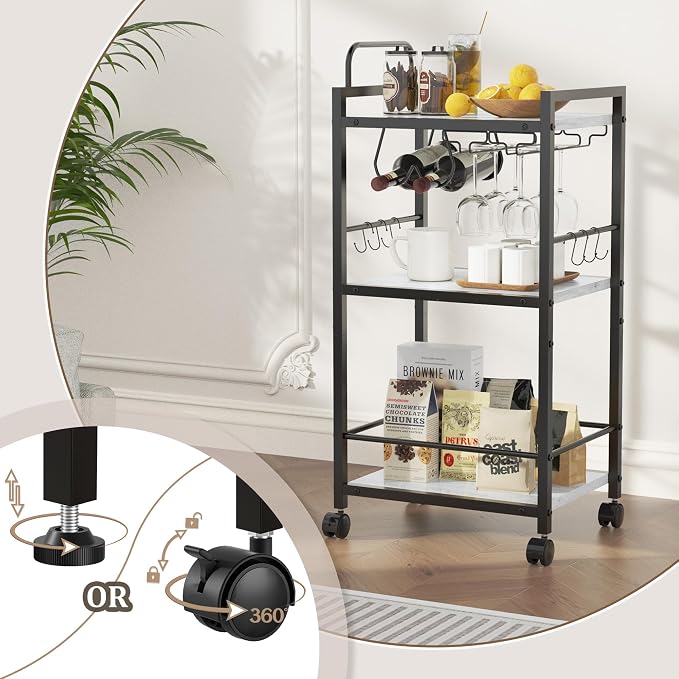 Bar Cart for The Home, 3 Tier Kitchen Carts - Image 5