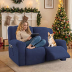 Recliner Loveseat Covers, 4-Piece Stretch Geometric Strokes Jacquard Reclining - Image 5
