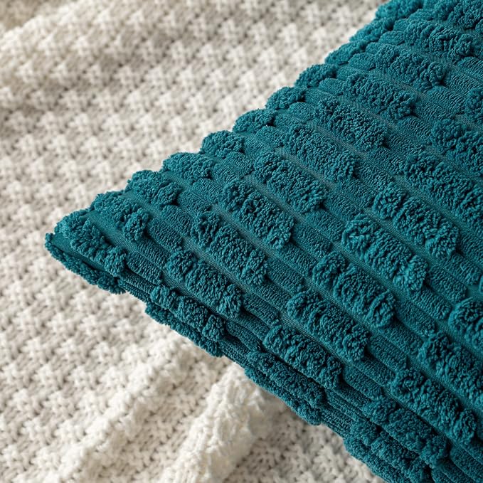 MIULEE Corduroy Decorative Throw Pillow Covers 18x18 Teal Pack of 2 | Soft Boho - Image 2