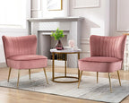 Velvet Accent Chairs Set of 2 Comfy Living Room Chair Armless Slipper Chair Mid by Janoray