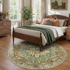 RELEANY Washable Area Rug, Round 7ft, Brick/Brown/Green | Non-Slip, Water - Image 2