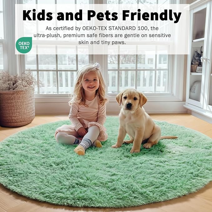 Sage Green Round Area Rugs 5ft, Fluffy Soft Bedroom Circle Rug - Image 4