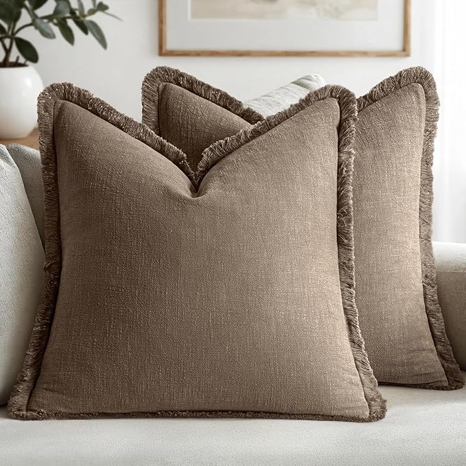 MIULEE Linen Decorative Fall Euro Throw Pillow Covers Cocoa Brown 28x28 | Set by MIULEE