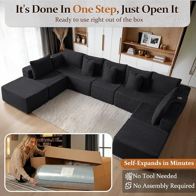 168" Cloud Sectional Couch, Comfort U Shaped Sofa - Image 3