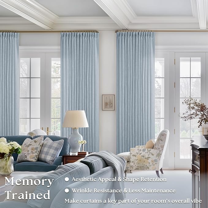 Light Blue Linen Curtains 102 Inches Long - Image 2