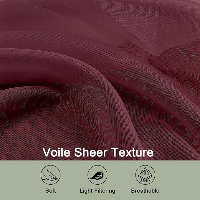 Sheer Curtains 2 Panels Set for Bedroom Living Room, Soft Solid Rod Pocket - Image 3